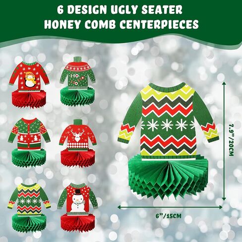 Zomiboo Ugly Sweater Party Decorations Christmas Honeycomb Centerpieces for Christmas Sweater Party 3D Table Topper Decorations Ugly Cutouts Merry Christmas Winter Holidays Supplies, 6 Styles in Saudi Arabia