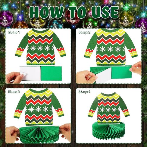 Zomiboo Ugly Sweater Party Decorations Christmas Honeycomb Centerpieces for Christmas Sweater Party 3D Table Topper Decorations Ugly Cutouts Merry Christmas Winter Holidays Supplies, 6 Styles in Saudi Arabia