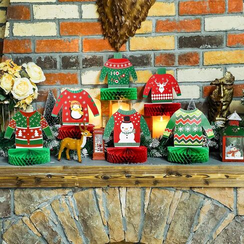 Zomiboo Ugly Sweater Party Decorations Christmas Honeycomb Centerpieces for Christmas Sweater Party 3D Table Topper Decorations Ugly Cutouts Merry Christmas Winter Holidays Supplies, 6 Styles in Saudi Arabia