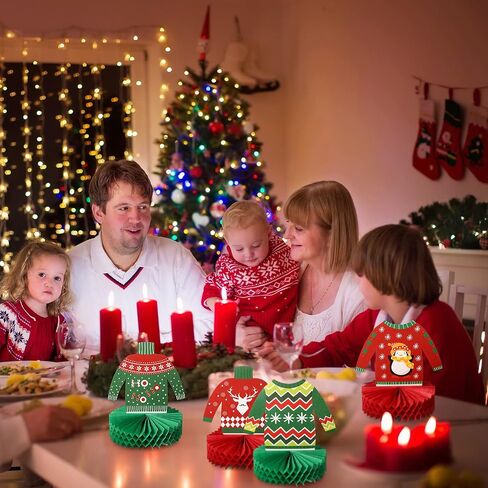 Zomiboo Ugly Sweater Party Decorations Christmas Honeycomb Centerpieces for Christmas Sweater Party 3D Table Topper Decorations Ugly Cutouts Merry Christmas Winter Holidays Supplies, 6 Styles in Saudi Arabia