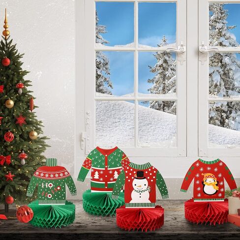 Zomiboo Ugly Sweater Party Decorations Christmas Honeycomb Centerpieces for Christmas Sweater Party 3D Table Topper Decorations Ugly Cutouts Merry Christmas Winter Holidays Supplies, 6 Styles in Saudi Arabia