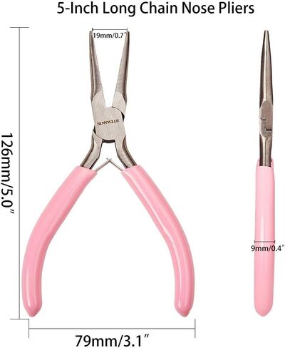 SUNNYCLUE 5 Inch Long Chain Nose Pliers with Flat Jaws Mini Precision Pliers for DIY Jewelry Making Hobby Projects Pink Thin Needle Nose Pliers DIY Craft Tools Bending Wire Plier Tool Supplies in Kuwait