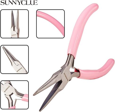 SUNNYCLUE 5 Inch Long Chain Nose Pliers with Flat Jaws Mini Precision Pliers for DIY Jewelry Making Hobby Projects Pink Thin Needle Nose Pliers DIY Craft Tools Bending Wire Plier Tool Supplies in Kuwait