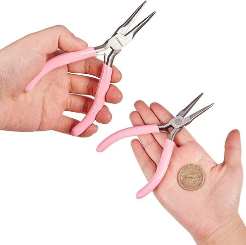 SUNNYCLUE 5 Inch Long Chain Nose Pliers with Flat Jaws Mini Precision Pliers for DIY Jewelry Making Hobby Projects Pink Thin Needle Nose Pliers DIY Craft Tools Bending Wire Plier Tool Supplies in Kuwait