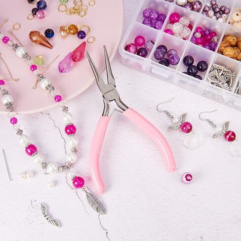 SUNNYCLUE 5 Inch Long Chain Nose Pliers with Flat Jaws Mini Precision Pliers for DIY Jewelry Making Hobby Projects Pink Thin Needle Nose Pliers DIY Craft Tools Bending Wire Plier Tool Supplies in Kuwait