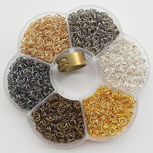 Chenkou Craft 1 صندوق 6 ألوان 3000 قطعة 5 مم حلقة قفز صغيرة مفتوحة وخاتم سلسلة مفاتيح مجوهرات مصنوعة من قطعة واحدة حلقة قفز أداة فتح/إغلاق وقطعة واحدة صندوق شفاف (5 مم) in Kuwait
