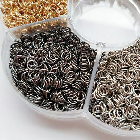 Chenkou Craft 1 صندوق 6 ألوان 3000 قطعة 5 مم حلقة قفز صغيرة مفتوحة وخاتم سلسلة مفاتيح مجوهرات مصنوعة من قطعة واحدة حلقة قفز أداة فتح/إغلاق وقطعة واحدة صندوق شفاف (5 مم) in Kuwait