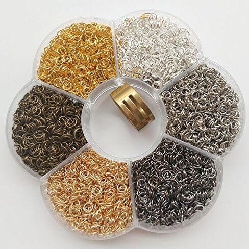 Chenkou Craft 1 صندوق 6 ألوان 3000 قطعة 5 مم حلقة قفز صغيرة مفتوحة وخاتم سلسلة مفاتيح مجوهرات مصنوعة من قطعة واحدة حلقة قفز أداة فتح/إغلاق وقطعة واحدة صندوق شفاف (5 مم) in Kuwait