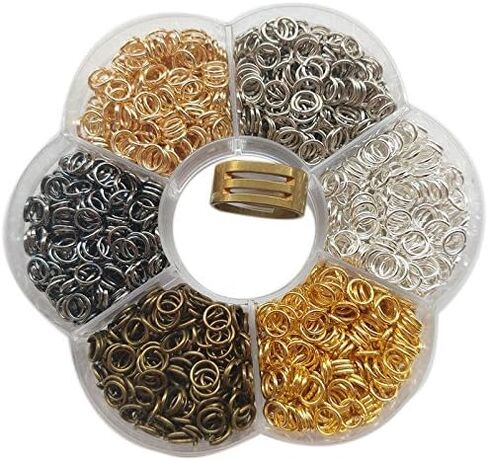 Chenkou Craft 1 صندوق 6 ألوان 3000 قطعة 5 مم حلقة قفز صغيرة مفتوحة وخاتم سلسلة مفاتيح مجوهرات مصنوعة من قطعة واحدة حلقة قفز أداة فتح/إغلاق وقطعة واحدة صندوق شفاف (5 مم) in Kuwait