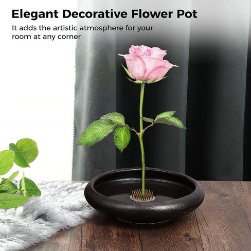 Anjetan Eggone Japanese Ikebana Vase Kit, Black Shallow Kenzan Container Ceramics Flower Arrangement Kit with 1.57 inch Flower Frogs, Pottery Floral Floristry Planter Pot in Saudi Arabia