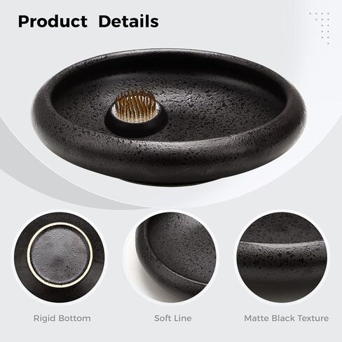 Anjetan Eggone Japanese Ikebana Vase Kit, Black Shallow Kenzan Container Ceramics Flower Arrangement Kit with 1.57 inch Flower Frogs, Pottery Floral Floristry Planter Pot in Saudi Arabia