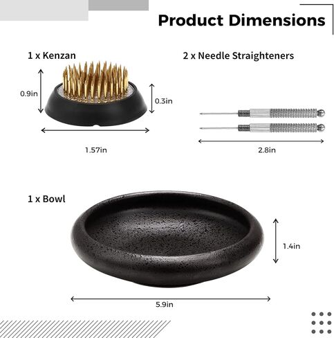 Anjetan Eggone Japanese Ikebana Vase Kit, Black Shallow Kenzan Container Ceramics Flower Arrangement Kit with 1.57 inch Flower Frogs, Pottery Floral Floristry Planter Pot in Saudi Arabia