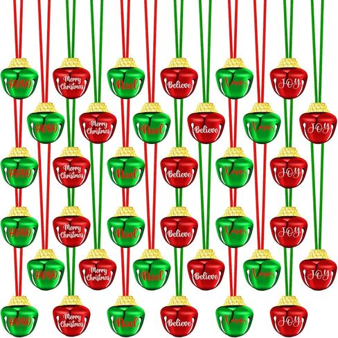 36 قطعة من القلائد جرس الكريسماس، قلادات عطلة الكريسماس، قلادة عيد الميلاد باللونين الاحمر والاخضر مع شرائط للنساء والرجال، اكسسوارات هدايا حفلات الكريسماس، 6 تصميمات، معدن، معدن in Kuwait