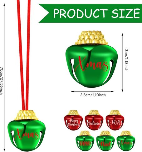 36 قطعة من القلائد جرس الكريسماس، قلادات عطلة الكريسماس، قلادة عيد الميلاد باللونين الاحمر والاخضر مع شرائط للنساء والرجال، اكسسوارات هدايا حفلات الكريسماس، 6 تصميمات، معدن، معدن in Kuwait