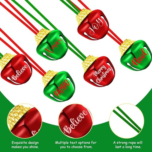 36 قطعة من القلائد جرس الكريسماس، قلادات عطلة الكريسماس، قلادة عيد الميلاد باللونين الاحمر والاخضر مع شرائط للنساء والرجال، اكسسوارات هدايا حفلات الكريسماس، 6 تصميمات، معدن، معدن in Kuwait