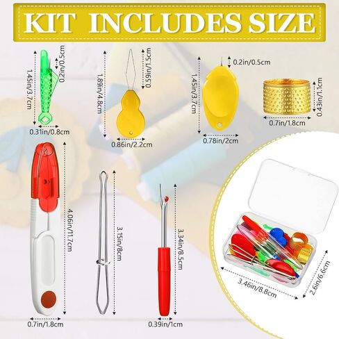 26 Pieces Needle Threaders Kit 6 Gourd Shaped Needle Threader 6 Thumb Sewing Needle Threader 6 Fish Sewing Threader 2 Seam Ripper 2 Sewing Tweezers 2 Thimble with Scissor Box for DIY (Fresh Color) in Kuwait
