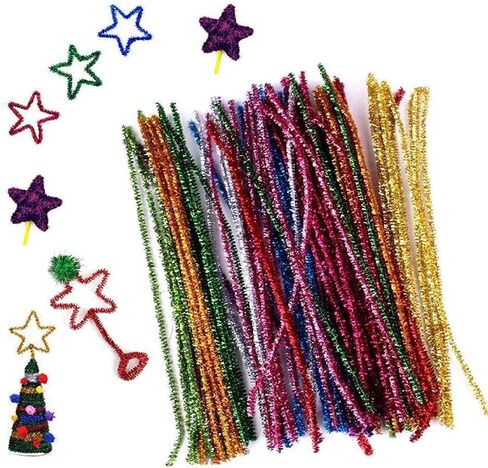 300 قطعة لامعة الأنابيب كلينرز تينسل سيقان الشانيل، 10 ألوان معدنية للأنابيب منظف للحرف اليدوية، الفنون، الزفاف، المنزل، الحفلات، تزيين العطلات 6 مم × 12 بوصة in Kuwait