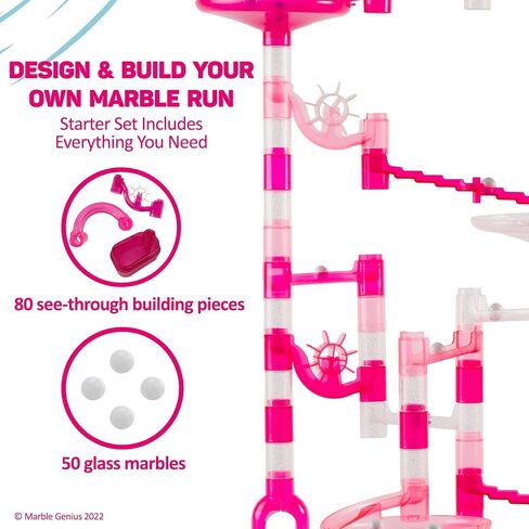 Marble Genius Marble Run Starter Set STEM Toy for Kids Ages 4-12 - 130 Complete Pieces (80 Translucent Marbulous Pieces and 50 Glass Marbles), Construction Building Block Toys, Theme (Dinosaur) in Kuwait