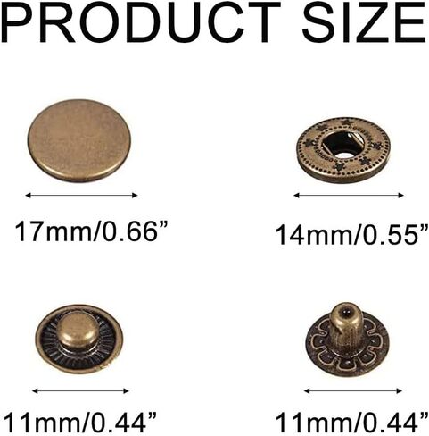 24 Sets Heavy Duty Leather Snap Fasteners Kit, BetterJonny 12.5mm Metal Snap Buttons Press Studs Leather Rivets Snaps with 4 Setter Tools for Clothes Bracelet Jackets Jeans Antique Brass in Kuwait