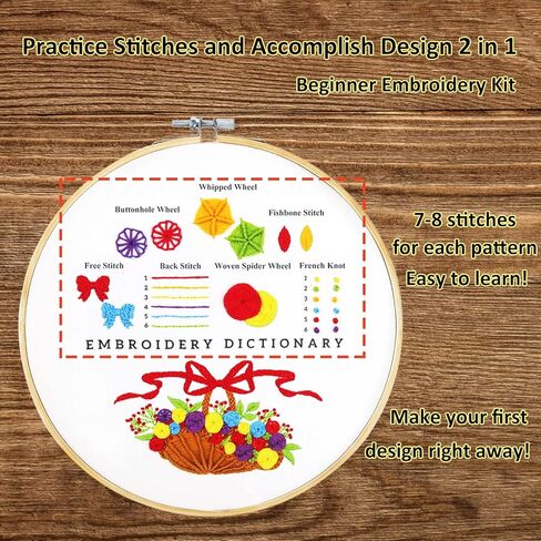 DPSKLTD 4 مجموعات من أدوات ممارسة غرز التطريز، مجموعة التطريز للمبتدئين مع الأنماط، مجموعة التطريز اليدوي للأطفال والكبار، مبتدئين التطريز، عشاق الحرف اليدوية in Kuwait