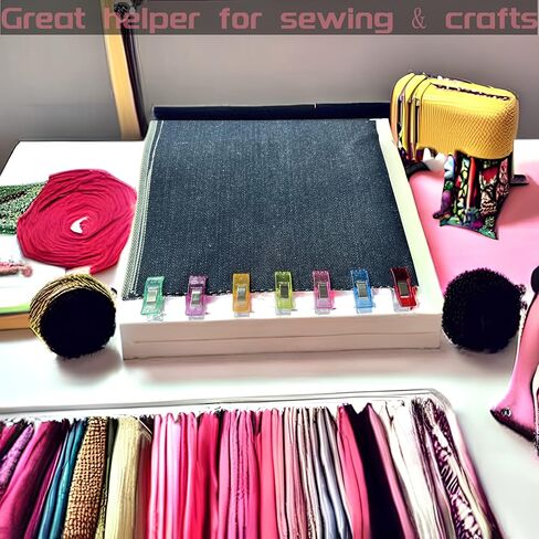 LRDCREEE Sewing Clips 100Pcs with Tin Box Multipurpose Sewing Clips Assorted Colors Fabric Quilting Clips with Tailors Chalk Fabric Markers for Fabric Quilting Sewing and Crafts Use in Kuwait