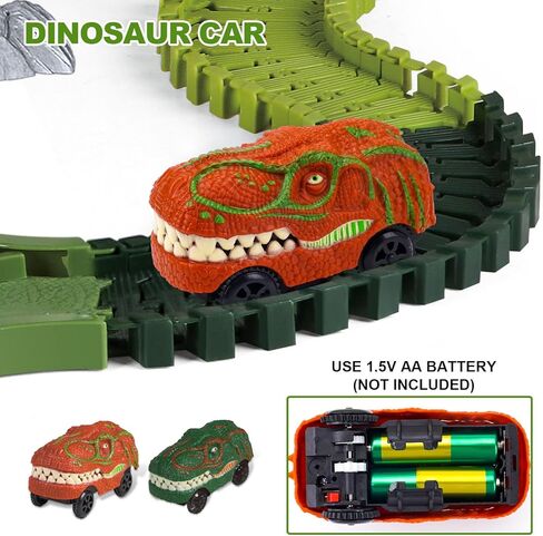 مجموعة ألعاب مسار الديناصورات، 194 قطعة مجموعة ألعاب المسار المرنة مع سيارة دينو، لعبة مسار السيارة تدور 360 درجة، إنشاء سباق الطريق العالمي للديناصورات، مسار ألعاب الديناصورات للأطفال الذين تتراوح أعمارهم بين 3 4 5 6 7 سنوات in Kuwait