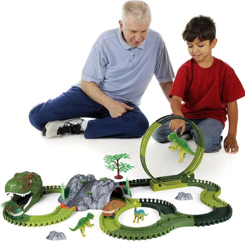 مجموعة ألعاب مسار الديناصورات، 194 قطعة مجموعة ألعاب المسار المرنة مع سيارة دينو، لعبة مسار السيارة تدور 360 درجة، إنشاء سباق الطريق العالمي للديناصورات، مسار ألعاب الديناصورات للأطفال الذين تتراوح أعمارهم بين 3 4 5 6 7 سنوات in Kuwait