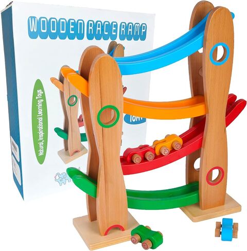 مسار سيارة سباق خشبي من مونتيسوري ماما - ألعاب أطفال للأولاد الصغار من عمر 2 إلى 3 سنوات - مسار سباق من الخشب الصلب الممتاز للأطفال الصغار من سن 3 إلى 5 سنوات - هدية مثالية لألعاب مونتيسوري في عبوة أنيقة - لا تحتاج إلى تجميع in Kuwait
