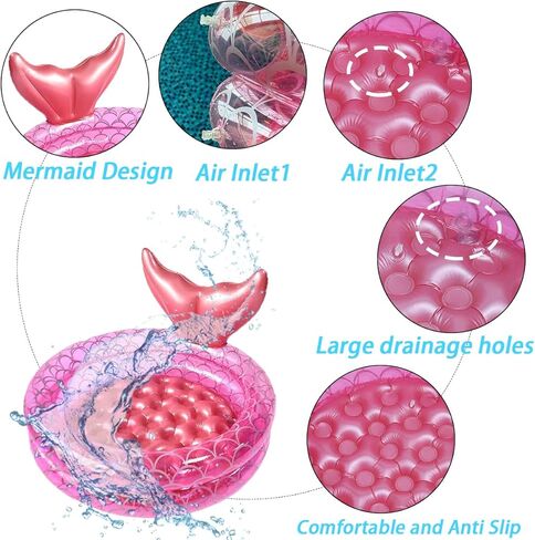 حمامات سباحة كيدي قابلة للنفخ على شكل حورية البحر، حمام سباحة مستدير في الفناء الخلفي للأطفال، حمام سباحة لطيف للتجديف داخلي وخارجي للأطفال الصغار، ألعاب مائية للسباحة على الشاطئ، ألعاب لصيد الأسماك، بركة سباحة (59 بوصة) in Kuwait