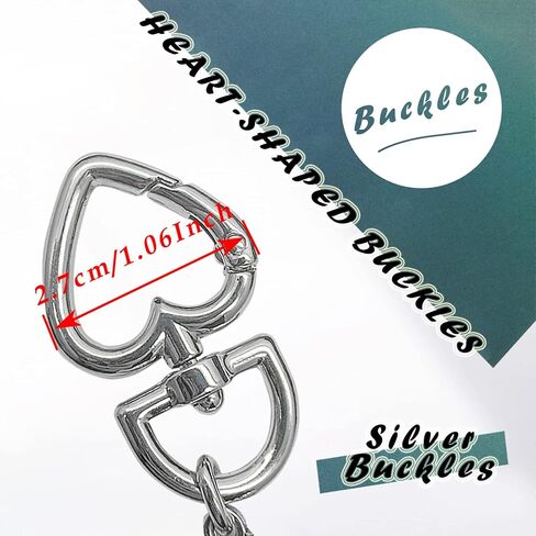 2Pieces Heart Shape Purse Chain Strap Extender,Crossbody Shoulder Bag Metal Chain Strap Extender,Silver Heart-Shaped Buckles(Black-White-Black-2) in Kuwait