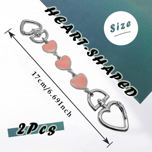 2Pieces Heart Shape Purse Chain Strap Extender,Crossbody Shoulder Bag Metal Chain Strap Extender,Silver Heart-Shaped Buckles(Black-White-Black-2) in Kuwait