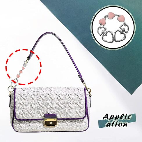 2Pieces Heart Shape Purse Chain Strap Extender,Crossbody Shoulder Bag Metal Chain Strap Extender,Silver Heart-Shaped Buckles(Black-White-Black-2) in Kuwait
