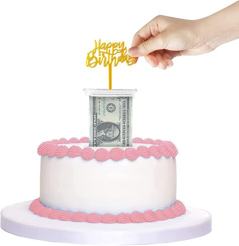 The Money Cake - مجموعة أدوات سحب كعكة النقود تتضمن 1 صندوق نقود، 2 لفة بلاستيكية، 40 حقيبة شفافة متصلة بجيب كل منها، و2 قطعة علوية مفاجئة للكيك لأعياد الميلاد وحفلات التخرج in Kuwait