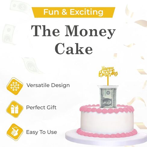 The Money Cake - مجموعة أدوات سحب كعكة النقود تتضمن 1 صندوق نقود، 2 لفة بلاستيكية، 40 حقيبة شفافة متصلة بجيب كل منها، و2 قطعة علوية مفاجئة للكيك لأعياد الميلاد وحفلات التخرج in Kuwait