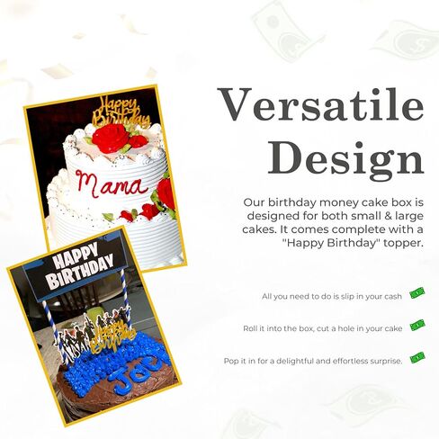 The Money Cake - مجموعة أدوات سحب كعكة النقود تتضمن 1 صندوق نقود، 2 لفة بلاستيكية، 40 حقيبة شفافة متصلة بجيب كل منها، و2 قطعة علوية مفاجئة للكيك لأعياد الميلاد وحفلات التخرج in Kuwait
