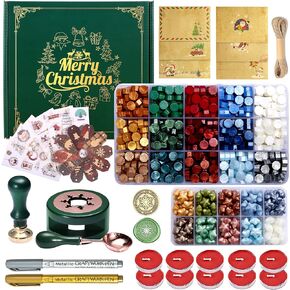 Comealltime Christmas Wax Seal Kit with Snow Wax Seal Stamp, 25 Colors Wax Seal Beads with Sealing Wax Warmer, Xmas Washi Stickers, Gift Tags, Envelope, Candle, Wax Seal Stamp Kit for Gift and Craft in Kuwait