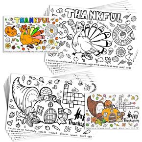 Large Thanksgiving Coloring Placemats for Kids Fall Table Decorations Paper Crafts (12 Sheets)， Color Your Own Autumn Crafts Mats for Thankful Activity，6 Sheets Turkey，6 Sheets Pumpkin 11x17 Inch
