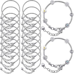 20 Pieces 7.87 Inch Bracelet Chains for Jewelry Making Snake Chain Charm Bracelets with Heart Lobster Clasp Extender Chain Stainless Steel Link Chains DIY Bracelet Chain for Women (Silver, Gold)