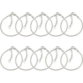 AUEAR, 10 Pack Silver Snake Chain Charm Bracelets with Heart Lobster Clasp Extender Chain Charm Bracelet for Jewelry Making in Kuwait
