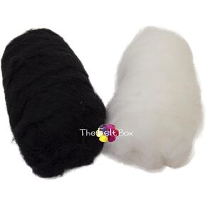 The Felt Box Needle Felting Wool Carded Batts Shade Pack 100 Grams 3.5 Oz -Black/White