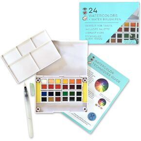 مجموعة ألوان مائية 24 من آيهارت آرت مع قلم فرشاة مائي في حقيبة سفر صغيرة بالألوان المائية من برايت سترايبس - مجموعة ممتازة للسفر بالألوان المائية in Kuwait