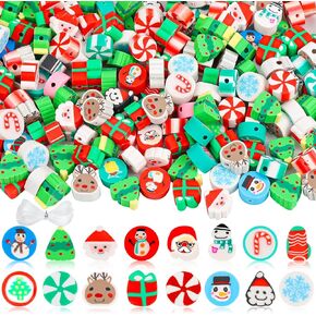 Gushu 200 Christmas Polymer Clay Beads Charms for Making Bracelets, 10mm Cute Flat Spacer Clay Heishi Christmas Beads for Women Girls Jewelry Making DIY