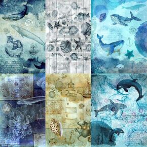 ورق الأرز بلون التوت من الحياة البحرية، 20.32 سم × 26.65 سم - 6 × صور ورق التوت المطبوعة المختلفة 30 جرام في المتر المربع ألياف مرئية للحرف اليدوية ديكوباج فن تجميع الوسائط المختلطة in Kuwait