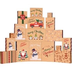 MOORAY 18 Pack Christmas Boxes for Gifts with Lids, Bulk Gift Boxes for Presents Decorative Shirt Box for Xmas Holiday - 3 Sizes and 10 Designs with Christmas Gift Tag Stickers in Kuwait