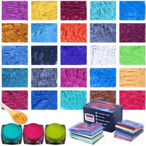 Mica Powder for Epoxy Resin (4.4oz/125g) 25 Colors with Spoon, (0.172oz/5g Each) Lip Gloss Pigment Powder Dye, Slime Colorant, Bath Bomb, Soap Making & Candles in Saudi Arabia