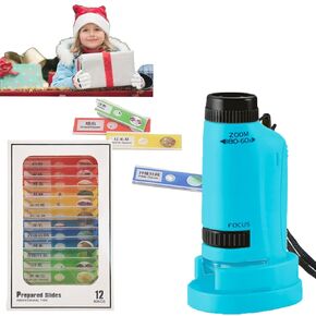 Minilabsters Miniscope Kids، مجهر محمول، مجهر محمول 60x-180x، مجهر جيب مضاء LED للتجربة العلمية، الطلاب، الأطفال (أزرق) in Kuwait