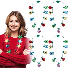 Hiboom 4 Pieces Christmas Light Necklace Disco Bell Necklace Light up Necklaces for Adults Kids Ugly Sweater Holiday Party Favors Supplies Accessories (Classic Style) in Saudi Arabia