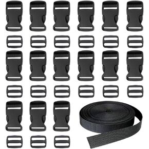 Buckles Strap 1 Inch: 16 PCS Side Release Buckle Plastic Clip, 6 Yard Nylon Webbing Straps, 16 PCS Tri-glide Slide Clip for DIY Making Luggage Strap, Nylon Webbing Straps, Pet Collar Backpack Repair in Kuwait