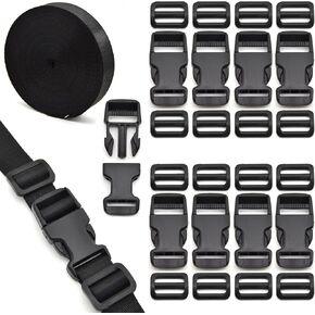 1 inch Buckles Straps Set with 10 Yards Nylon Webbing Strap,10 pcs Quick Side Release Plastic Buckle, 20 pcs Tri-glide Slide Clip for Luggage Strap, Backpack Replacement (Army Green) in Kuwait