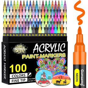 Gunsamg 100 Colors Acrylic Paint Pens for Rock Painting, Acrylic Paint Markers for Glass Wood Stone Ceramic Fabric Metal Canvas Card Making…